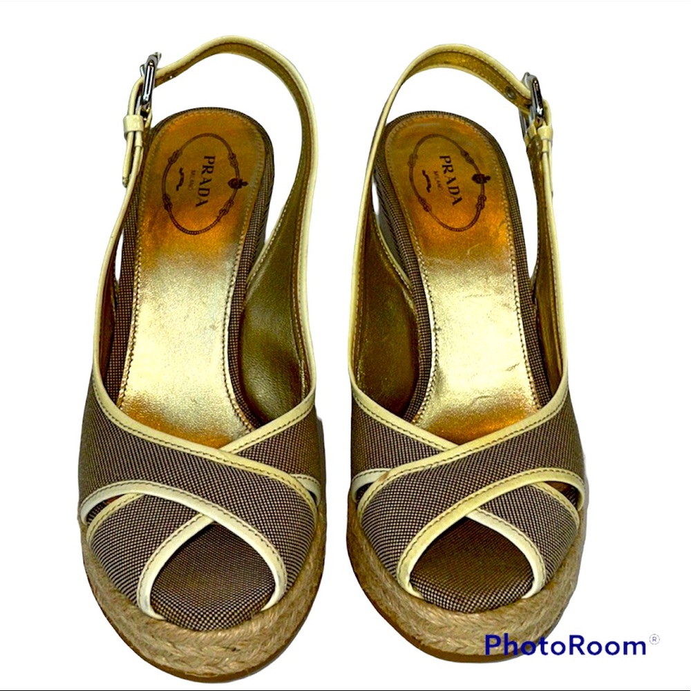 PRADA vintage wedge in brown and cream size 38